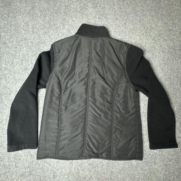 KAREN SCOTT SPORT Medium Puffy Coat Black Button Up Quilt Velour Mix W/Pockets - Picture 3 of 5